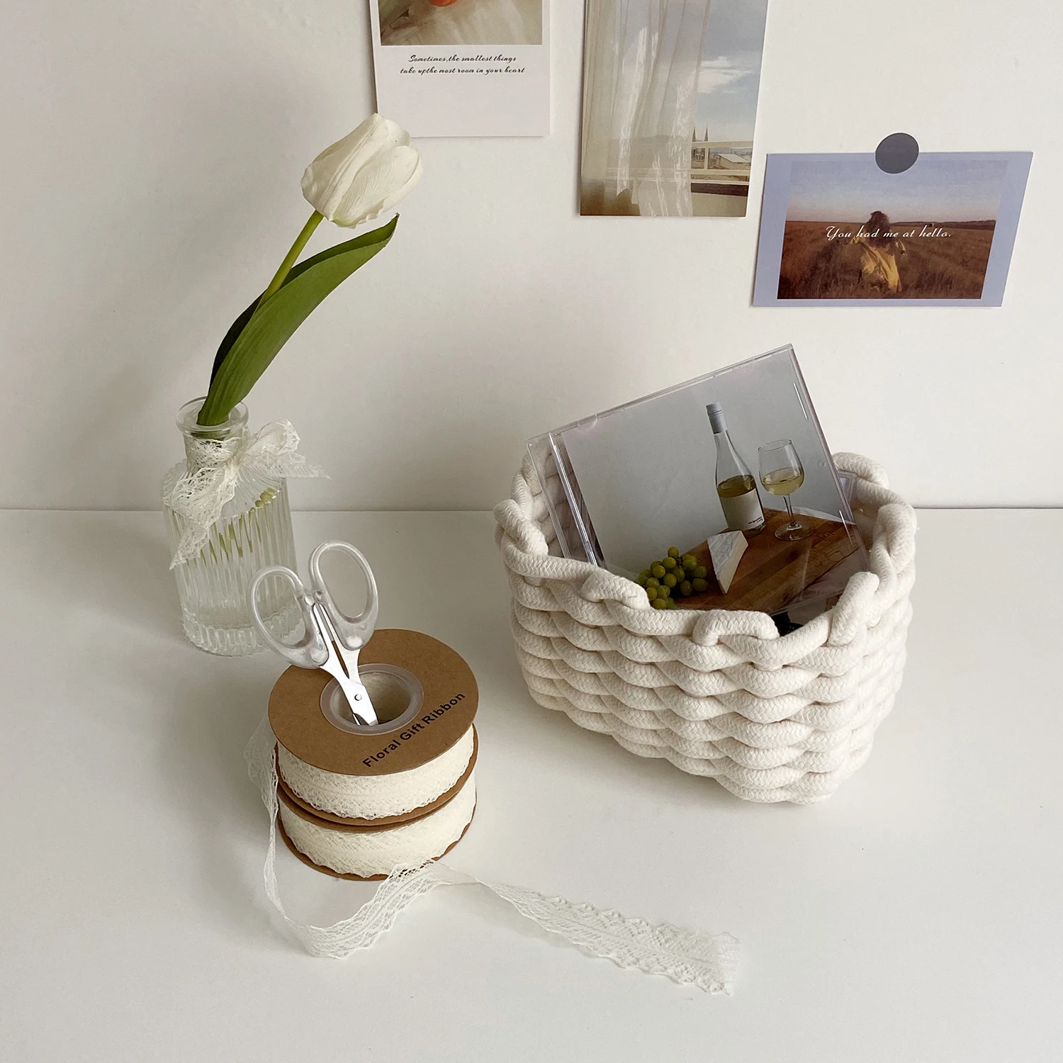 Ins ветрозащитная белая ручная плетеная грубая хлопчатобумажная коробка для