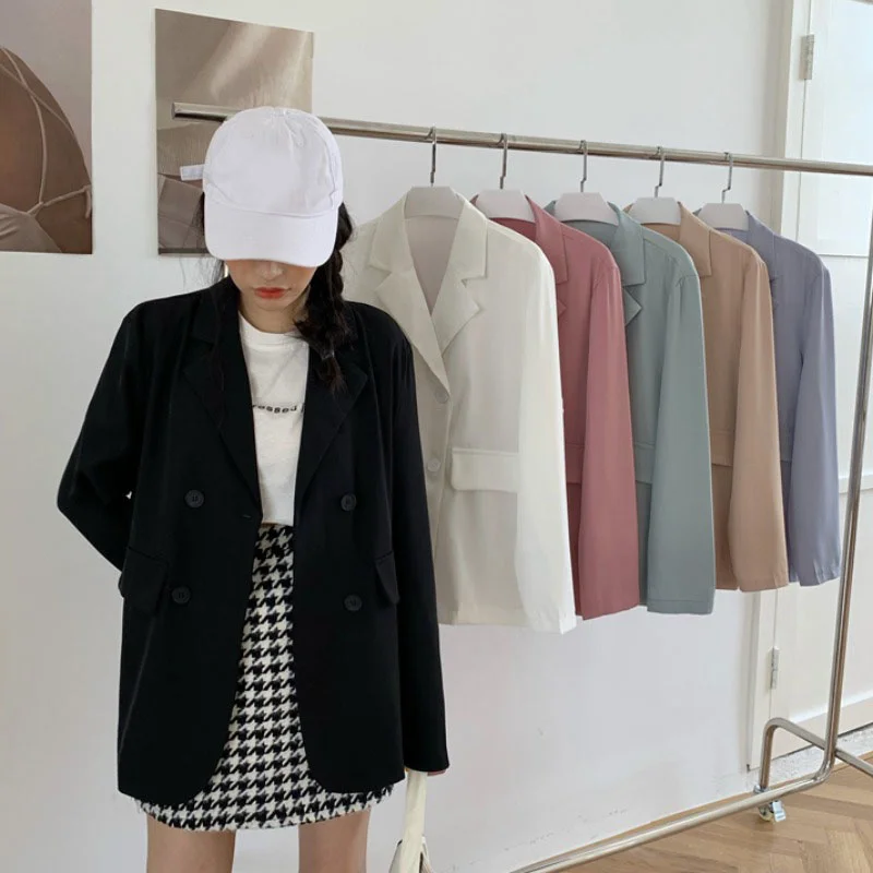 

Осенне-зимний новый корейский Стиль Повседневный свободный в британском стиле темпераментный черный Малый деловой костюм пальто женский т...