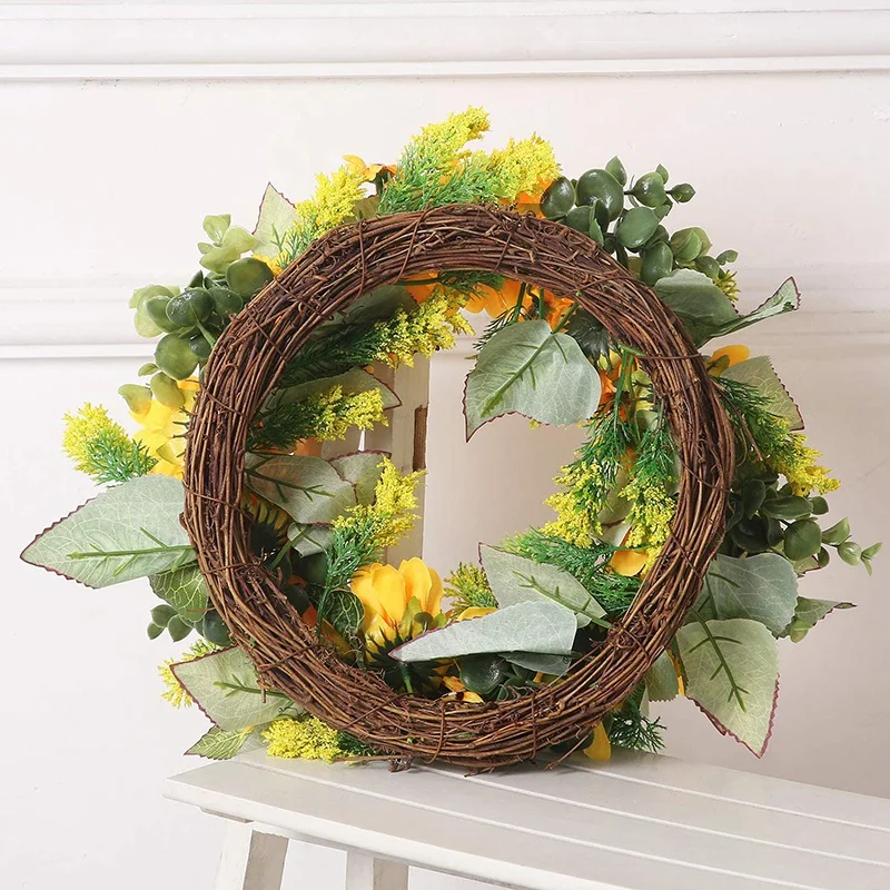 

Sunflower Wreath - 18 - Inches Front Door Wreath, Wreath with Yellow Sunflower and Green Leaves for Front Door Indoor