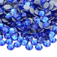 junao ss6 8 10 12 16 20 30 sapphire hot fixation glass rhinestone flat back round stones applique hotfix strass for clothes