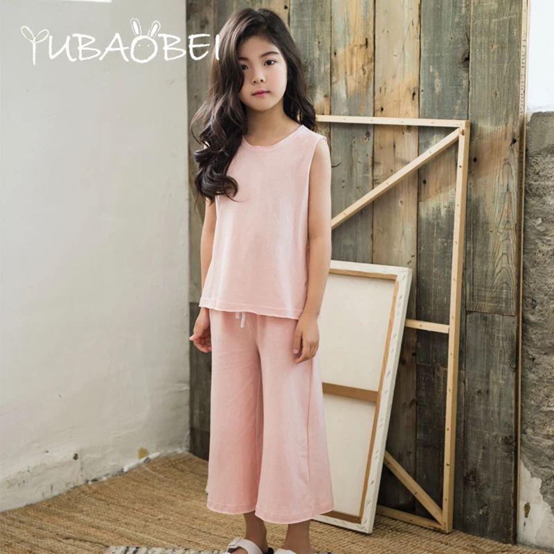

Children Clothing Summer Girls 2 Pcs Set Kids Loose Cotton Sleeveless T-Shirts +Pants Mother Daughter Family Sets