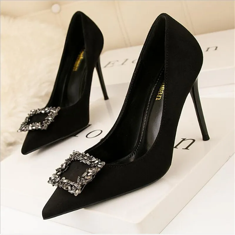 

Women's shoes PUMPS point shallow mouth high heels nightclub sexy stiletto buckle diamond rhinestone wedding shoes