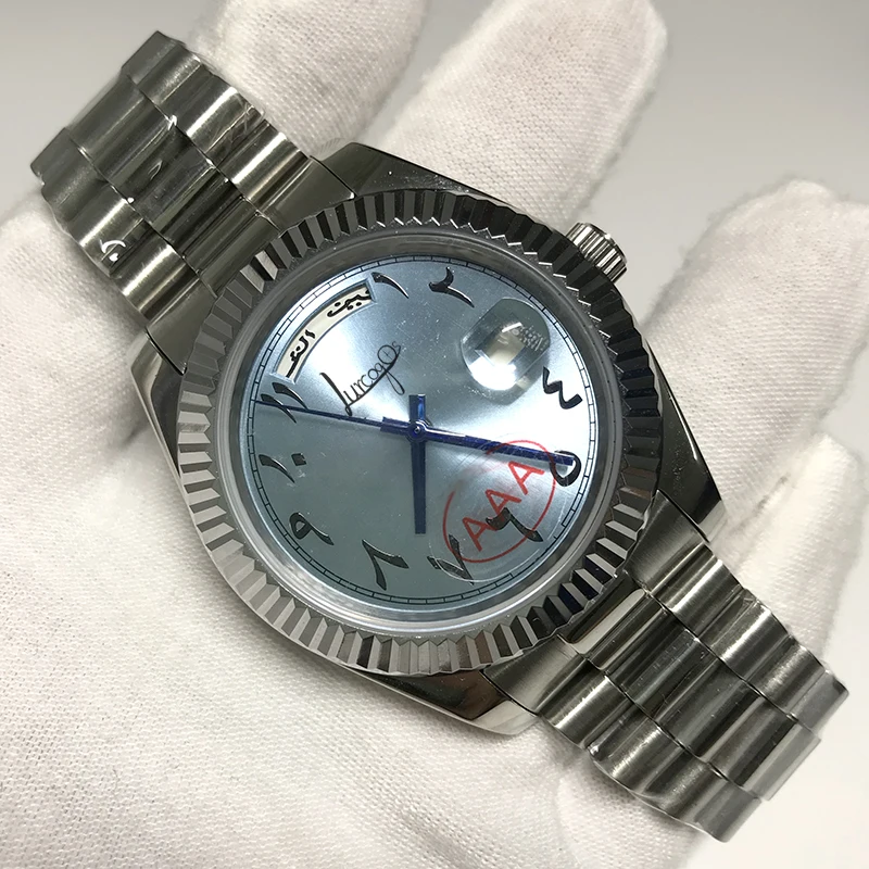 2020 арабский DAYDATE серебряные часы циферблат римское число 41 мм AAA Для мужчин