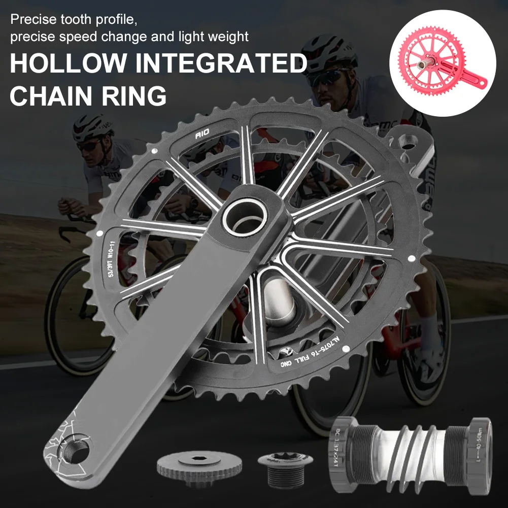 

Folding Bicycle Crank Aluminum Alloy Hollow Double Chainring Disc 53/39T Road Bike Crank 170mm Crankset GXP Folding Bike