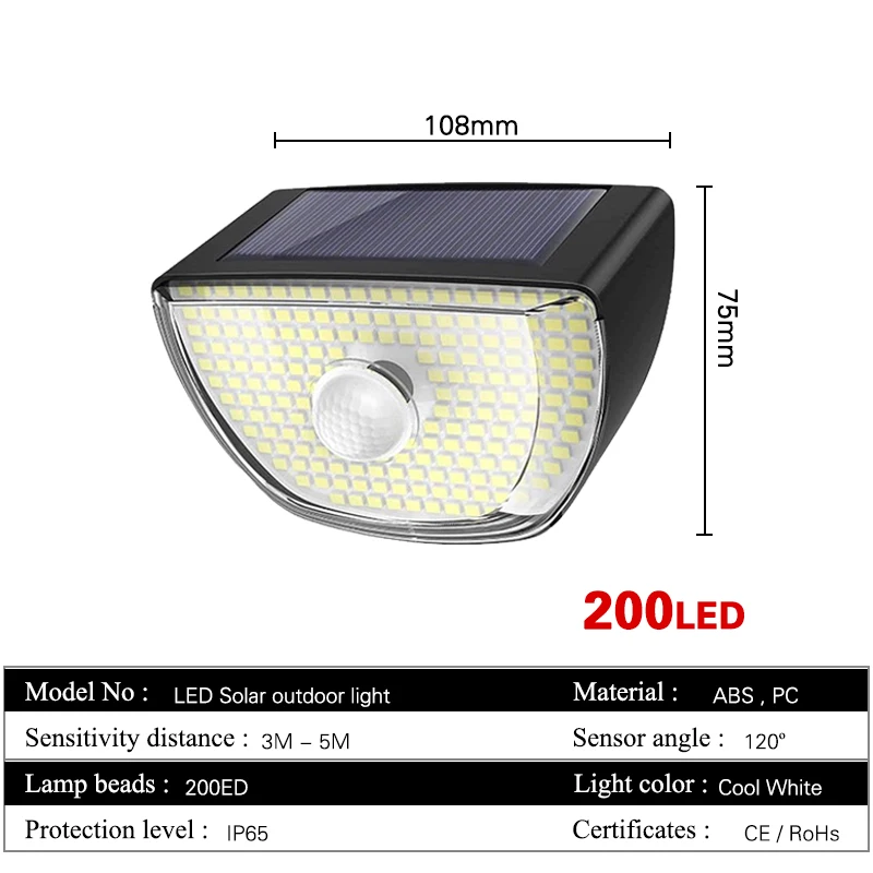 Суперъяркая Индукционная лампа на солнечной батарее 200 светодиодный датчик