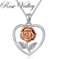 rose valley rose flower pendant necklace for women heart pendants fashion jewelry girls gifts rsn005