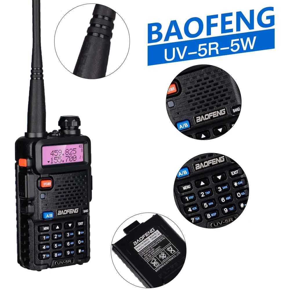 BaoFeng BF-UV 5R(UV-5R 3rd Gen) 5-Watt Dual Frequency Two-Way Radio(136-174Mhz VHF& 400-520Mhz UHF) Includes full kit
