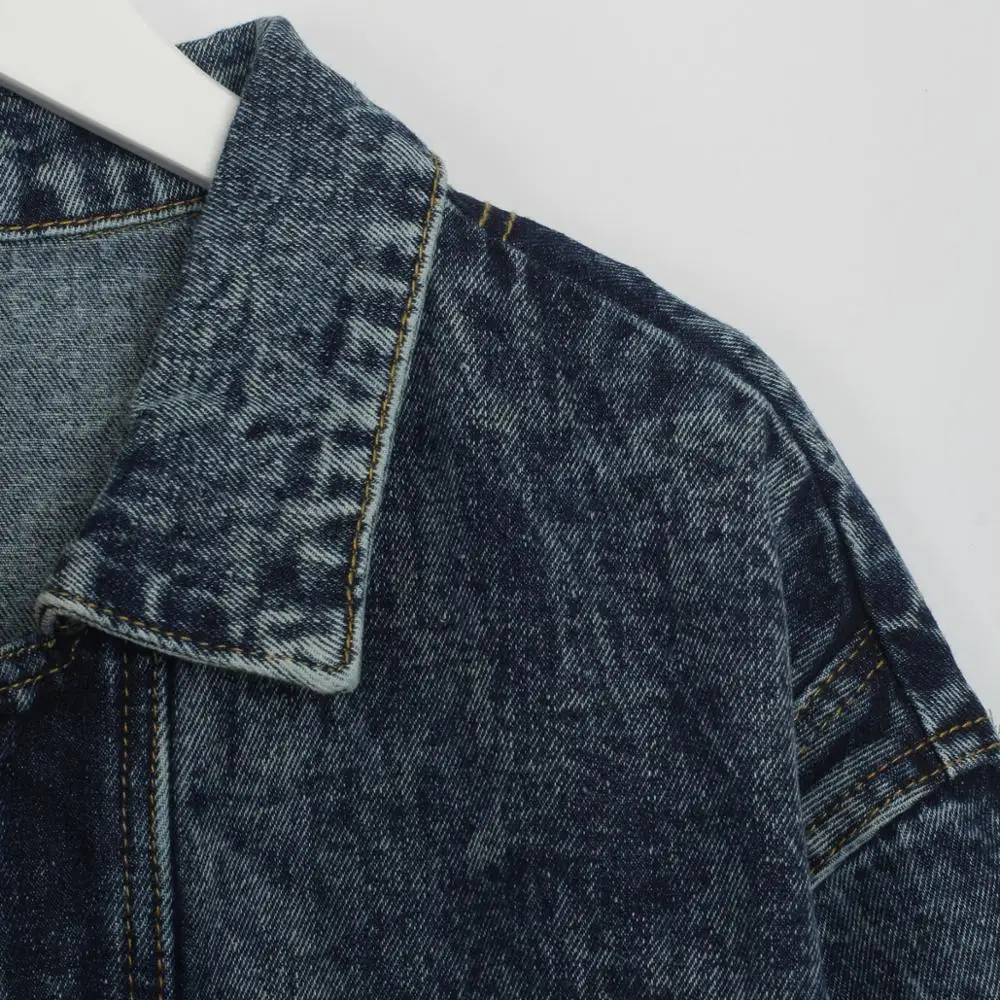 

Wixra Vintage Solid Denim Jackets for Female Loose Casual Women Classic Jean Outwear Pockets Coats