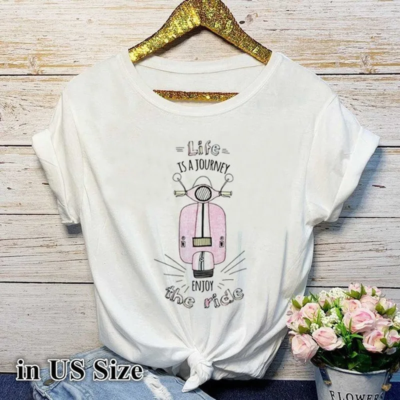 

Cute Motorcycle Print T Shirt Women Short Sleeve O Neck Loose Tshirt Ladies Summer Women Tee Shirt Tops Camisetas Mujer