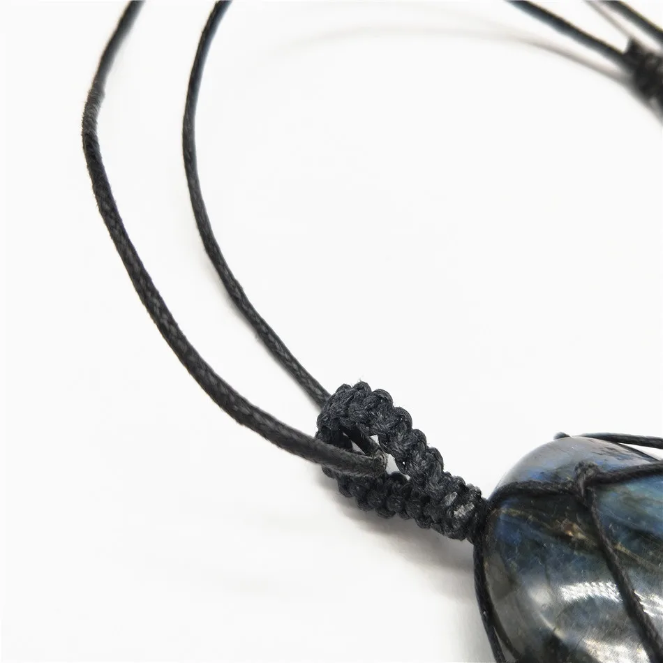 

Women Necklace Natural Stone Labradorite Pendant Wrap braid Necklace Yoga macrame Necklace Energy necklace gift drop shipping
