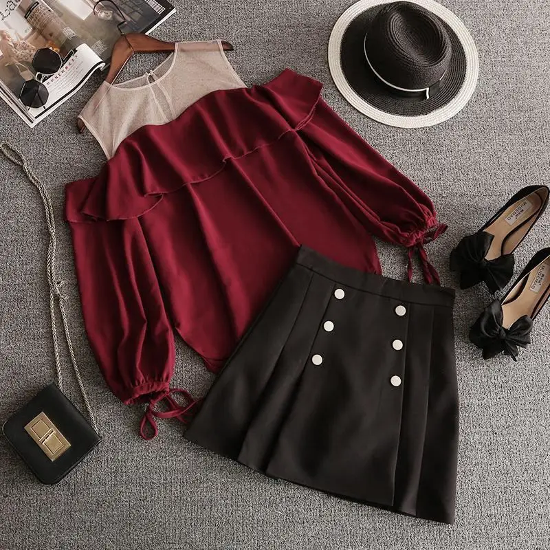 Женский комплект из 2 предметов шифоновая сетчатая рубашка с открытыми плечами в