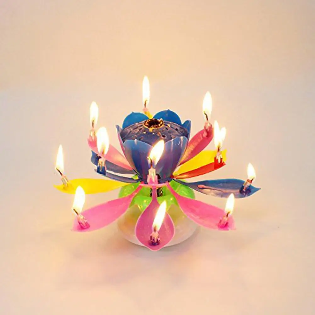 

Kuulee Double Layers Lotus Musical Happy Birthday Candles Romantic Flower Light Cake Kids Party Gifts