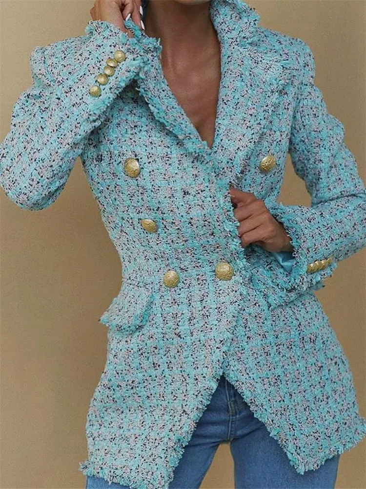 Yesexy Осень зима 2019 двубортный Женский блейзер с длинным рукавом Женская куртка в