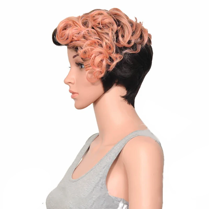 HAIRJOY женский специальный смешанный цвет боковая часть короткий кудрявый синтетический парик для волос
