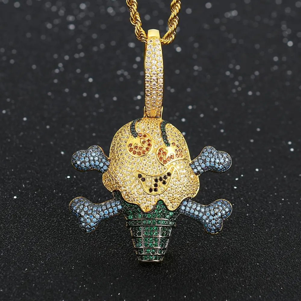 Хип-хоп AAA CZ камень проложили Bling Iced Out пиратское мороженое Подвеска Ожерелье для