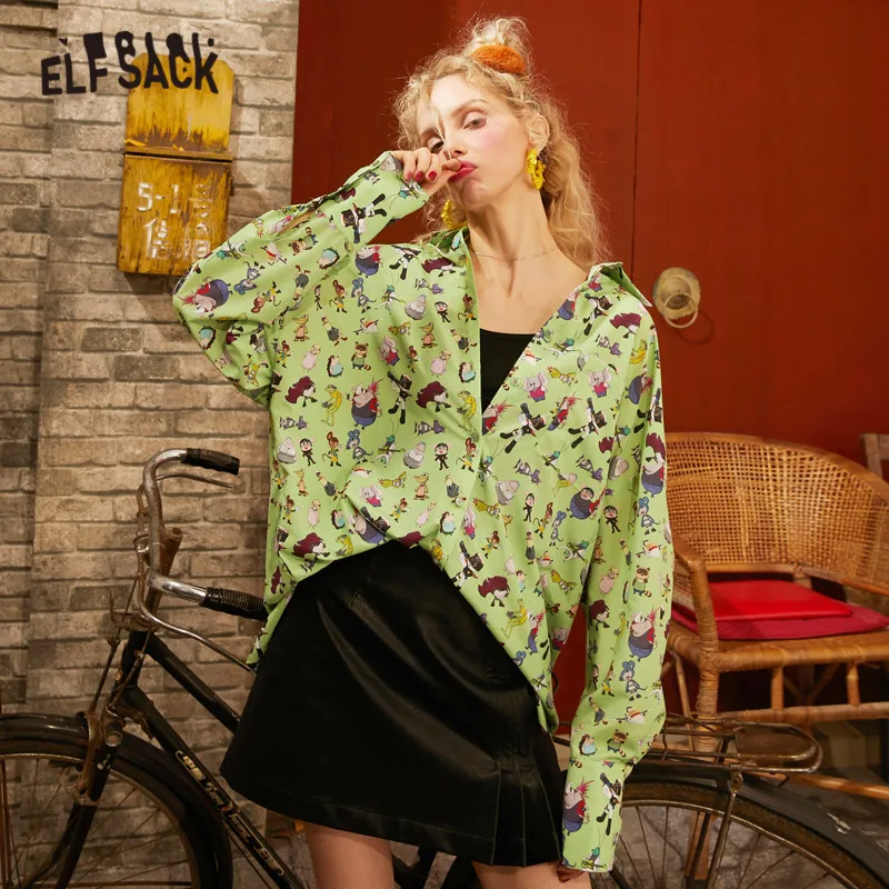 Женская рубашка с принтом ELFSACK зеленые повседневные офисные топы на каждый день