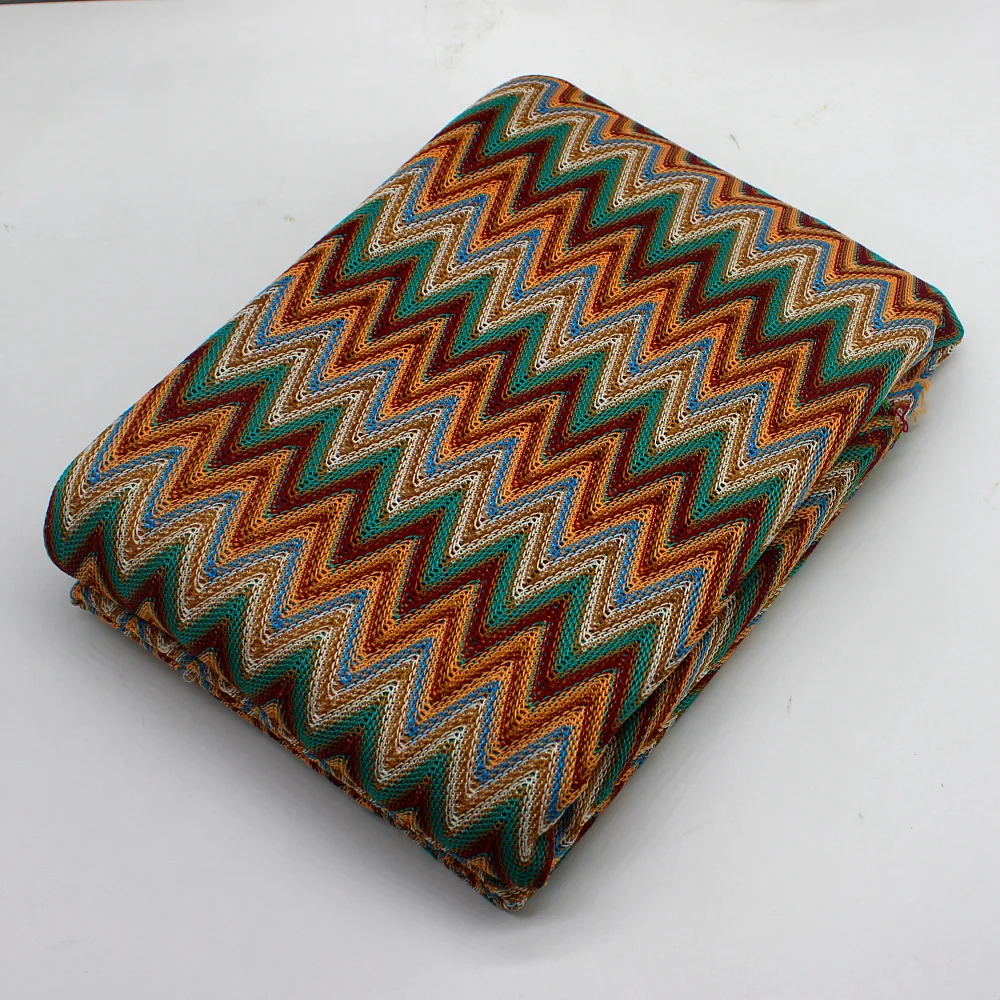 Трикотажная кружевная ткань зигзаг 1 метр Зеленая волна в полоску Мягкая вязаная