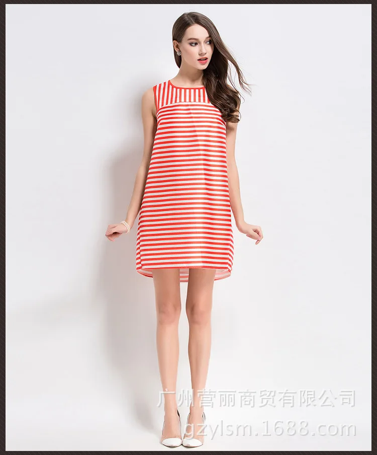

Autumn European and American New Women's AliExpress Popular Sleeveless Striped Dress Bottom Skirt