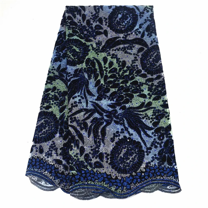 

African Lace Velvet Fabric With Sequins Embroidery Velvet Lace Fabrics For Wedding