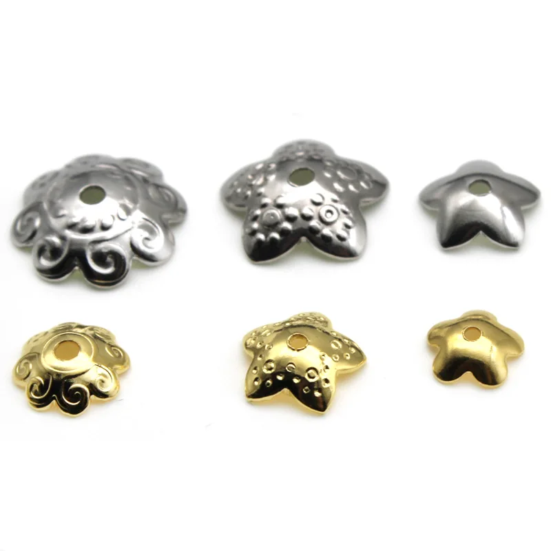 

50pcs/lot Stainless Steel Silver Filigree Flower Bead Caps Connectors Charms Metal End Beads Cap For DIY Jewelry Making Findings