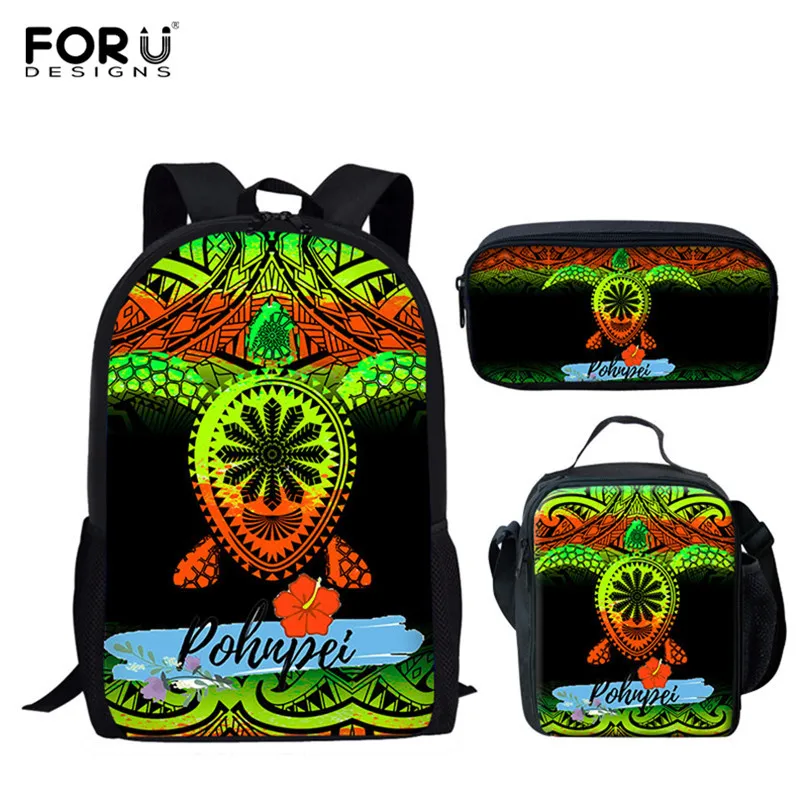 

School Bags for Teenager 3pcs/set Pohnpei Polynesian Turtle Print Schoolbag Boys Girls Shoulder Bookbag Customize Backpacks