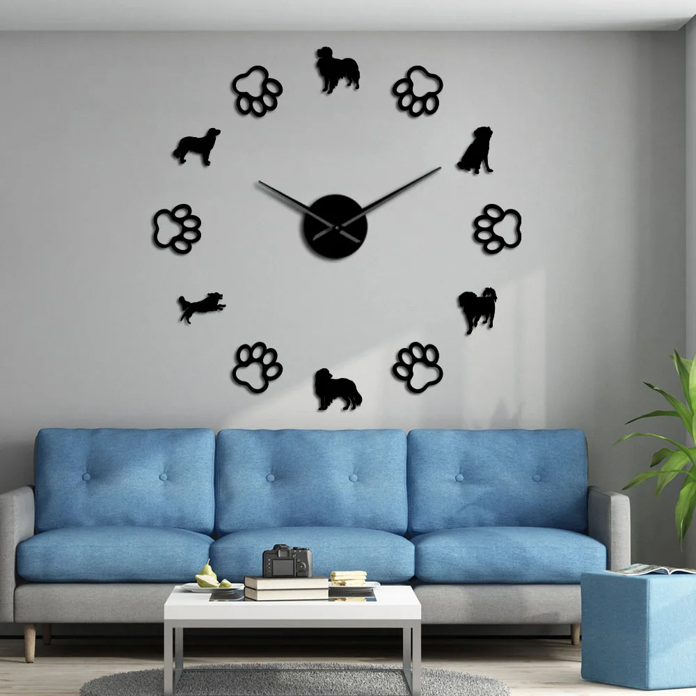 

Kooikerhondje Dog 3D DIY Wall Clock With Cute Dog Footprint Gift For Dog Lover Self Adhesive Mute Acrylic Clock Watch