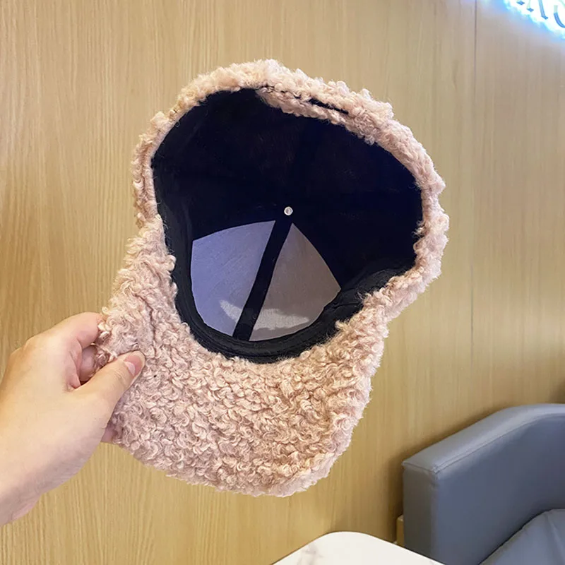 Модная женская бейсболка из нейлона с овечьей шерстью однотонные осенне-зимние