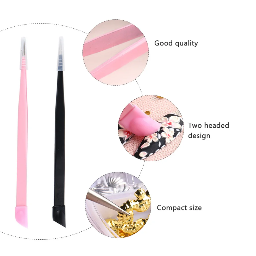 

2pcs Manicure DIY Sticker Tweezers Dual-headed Nail Tools Decal Pressing Tools