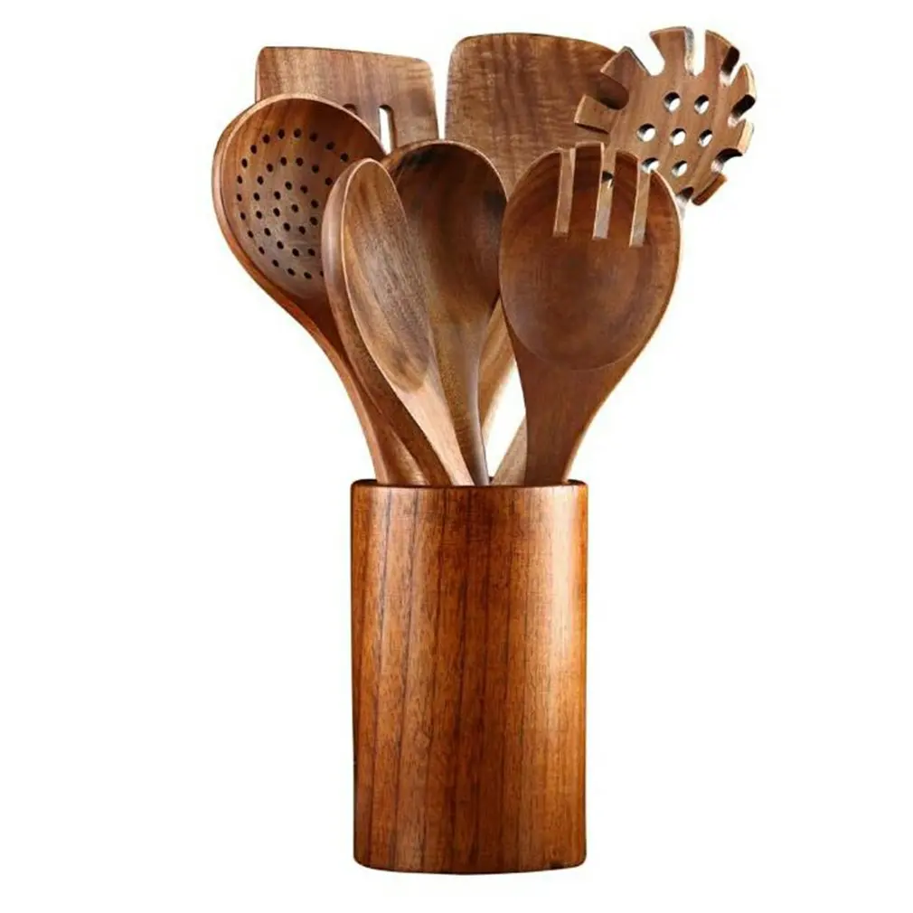 

Wooden Kitchen Cooking Utensils, 8 PCS Wooden Spoons and Spatula for Cooking, Sleek, Cookware for Home Use and Kitchen