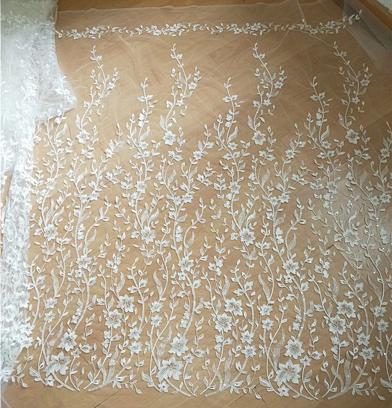 

New High-end Embroidery Sequin Lace Fabric Making Wedding Dress Sen-line Light Yarn DIY Accessories