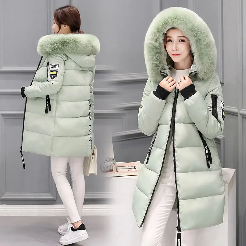 light green Парка, женские зимние пальто, длинные хлопковые повседневные меховые куртки с капюшоном, женские теплые зимние парки, Женское пальто, Прямая поставка - Цвет: light green