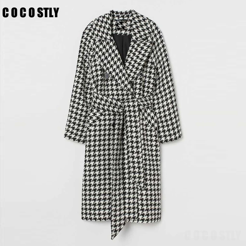 Зимнее пальто шерстяные с отложным воротником модные женские куртки из твида