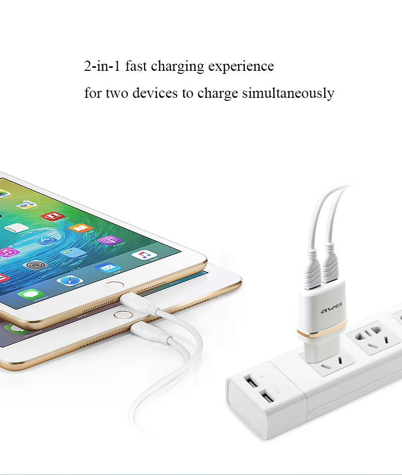 Awei C-930, двойной USB, универсальный AC110-240V для быстрой зарядки, для iphone 7, 8, huawei, разъем для телефона, быстрая зарядка, зарядное устройство для samsung S8, S9