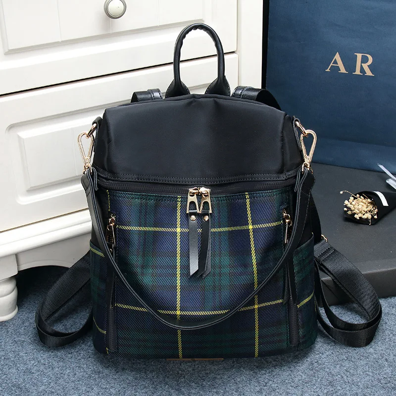 

NEW Women Plaid Nylon Female Travel Daypack Laptop Backpack Book Schoolbags Feminina School Casual Rucksack Women Bag