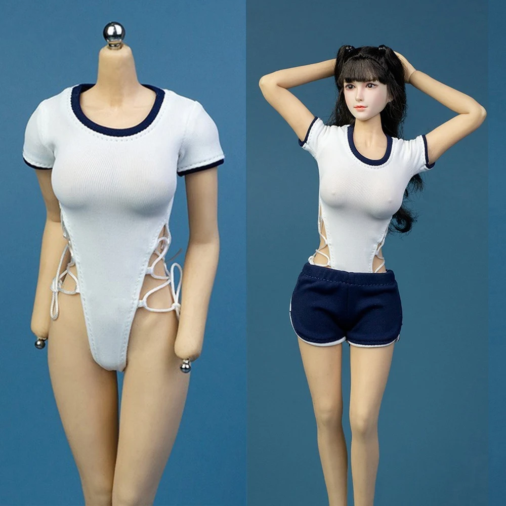 

Женская одежда в масштабе 1/6, футболка с промежностью, боди, школьный комбинезон для девочек, спортивный костюм с шортами для экшн-фигурки 12 ...