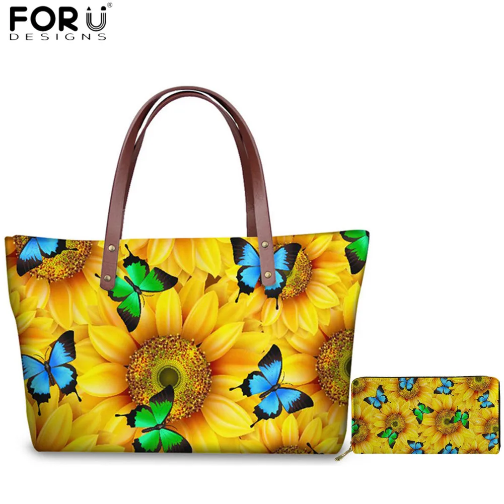 FORUDESIGNS/подсолнечное масло с принтом бабочками женская сумка тоут роскошный