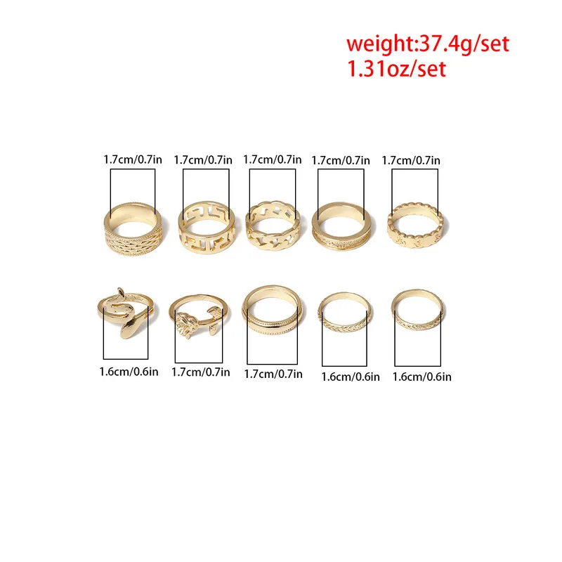

10Pcs/Set Luxury Rose Flower Snake Rings Set for Female Girl 2020 Personality Twisted Ring Couple Gold Color Engagement Wedding