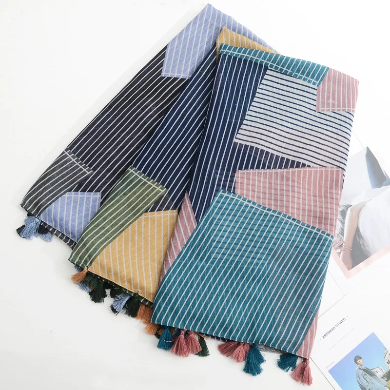 Новый богемный геометрический полосатый цветной шарф экспорт тонкий Шелковый