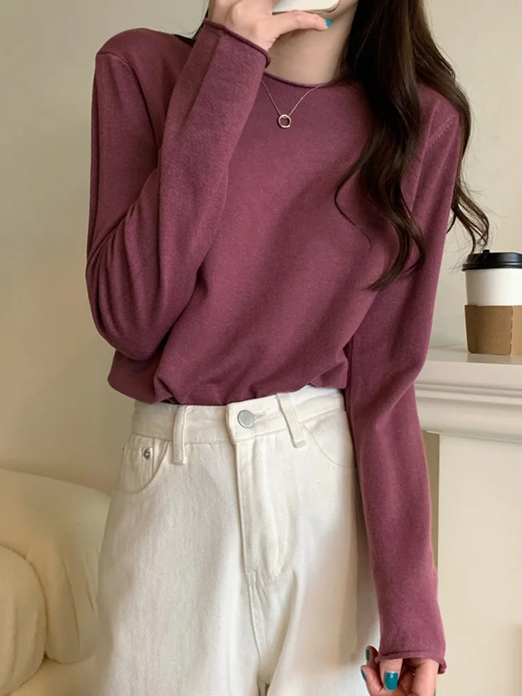 

Свитер с длинным рукавом и Т-образным вырезом для женщин на раннюю погоду, новинка 2021, корейский Свободный Тонкий Топ