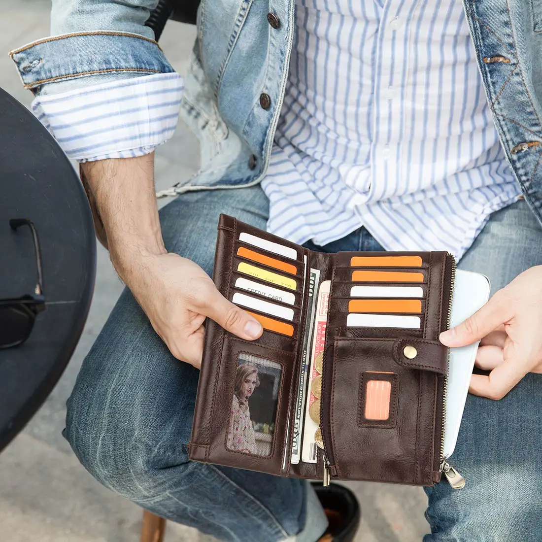 

Genuine Leather Wallet Men Wallets RFID Blocking Long Purse Male Clutch Bag Credit Card Holder Coin Purses Zipper Phone Pocket