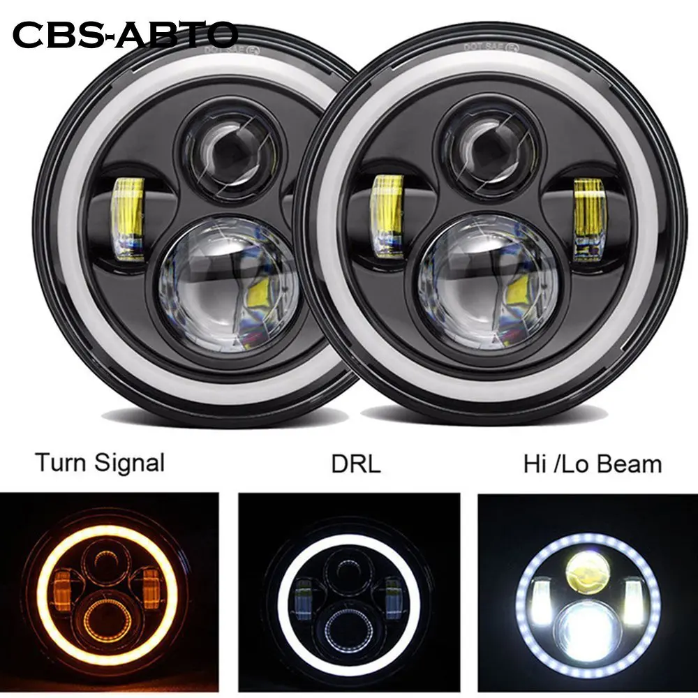 

CBS ABTO For 7Inch Jeep Wrangler headlight 45W Round LED Halo rings Angle Eyes For JK LJ TJ CJ Headlights Off-road Work Light