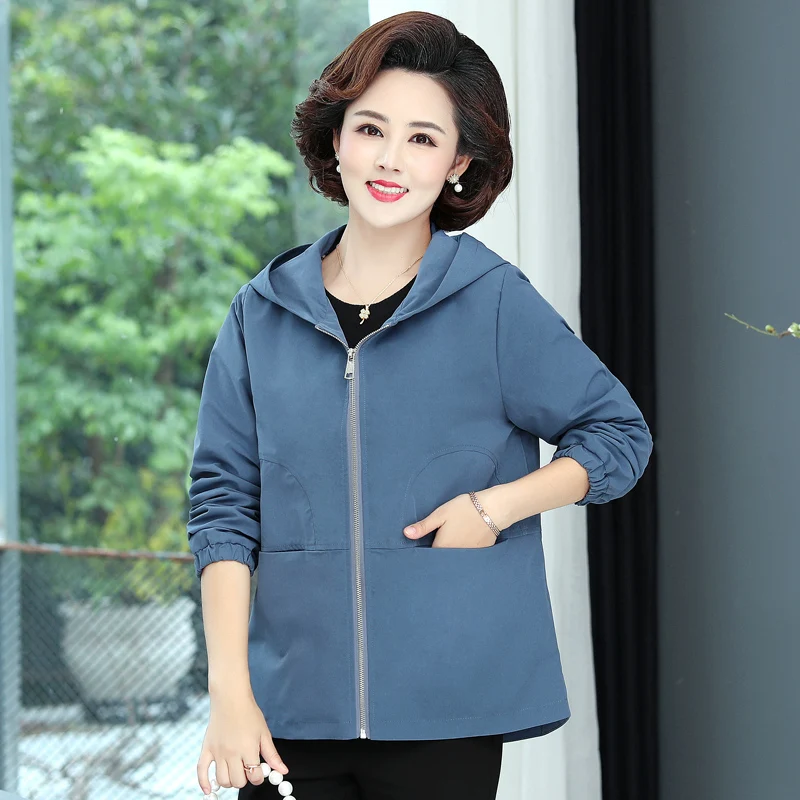 Осенняя куртка с капюшоном женское однотонное Пальто Синего розового хаки