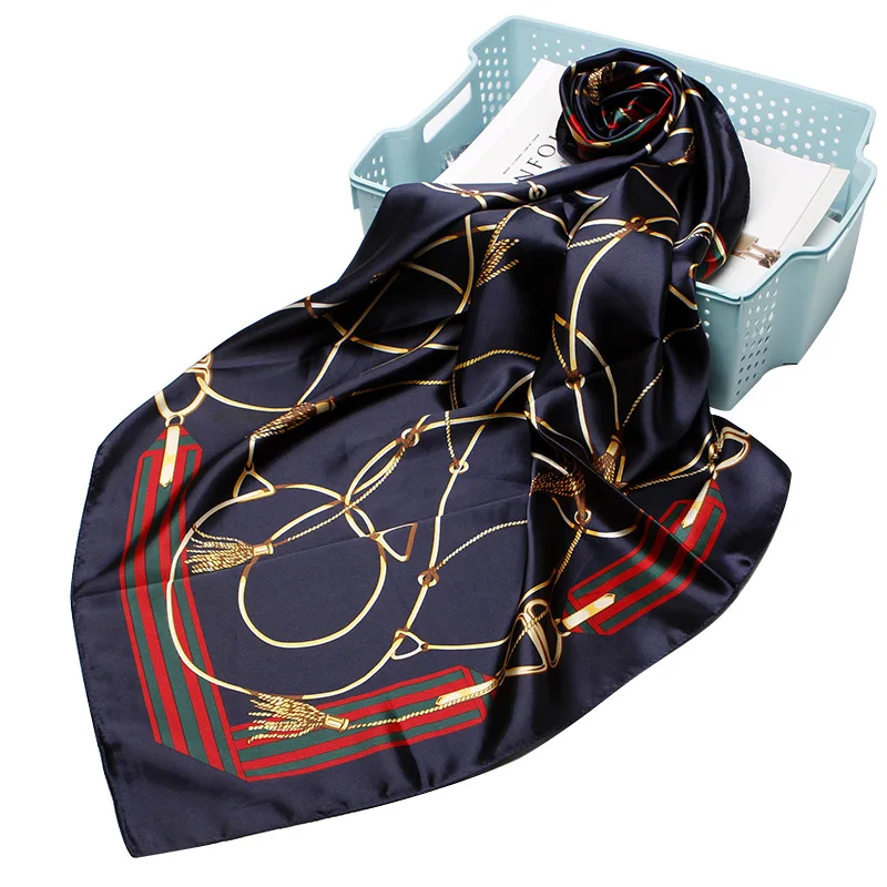 

2020Fashion Hair Scarf For Women Kerchief Silk Satin Hijab Scarfs 90cm X90CM Square Shawls Neckerchief Scarves For Ladies WJ139