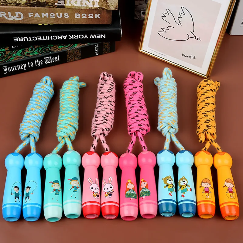 

Skipping Rope Toy Children Wooden Skipping Rope Wooden Handle Cotton Rope Sports Equipment