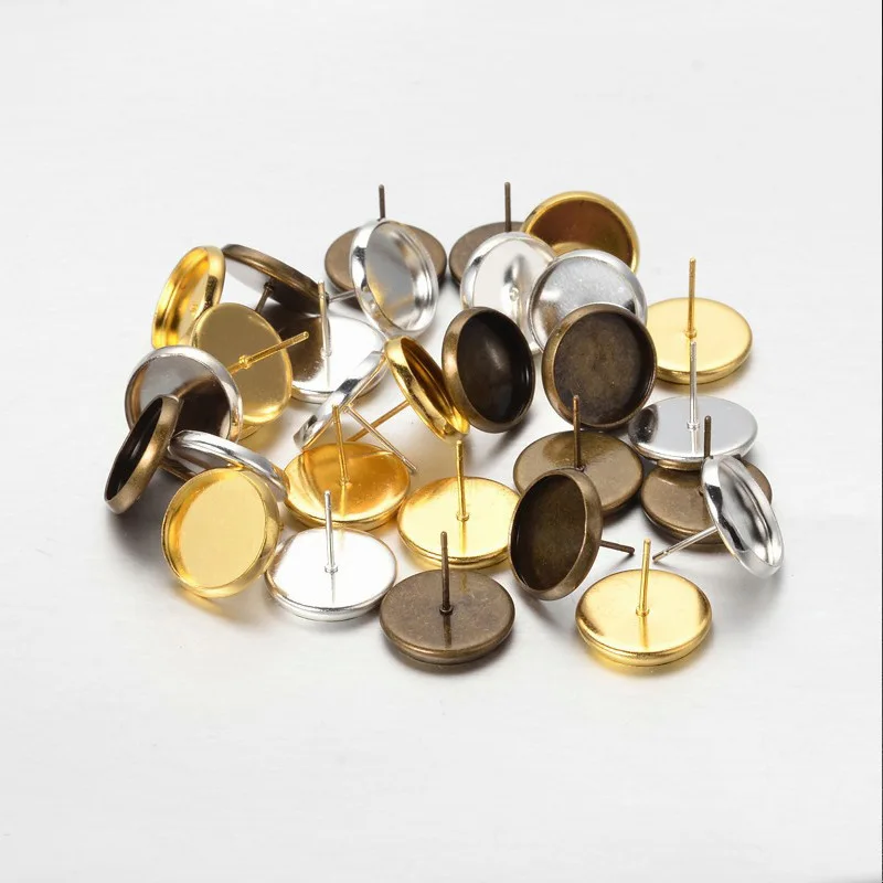 

6mm-20mm 20-50pcs Iron Metal 8 Colors Iron Metal Material Earring Studs Base, Fit 6-12mm Glass Cabochons Making Crafts