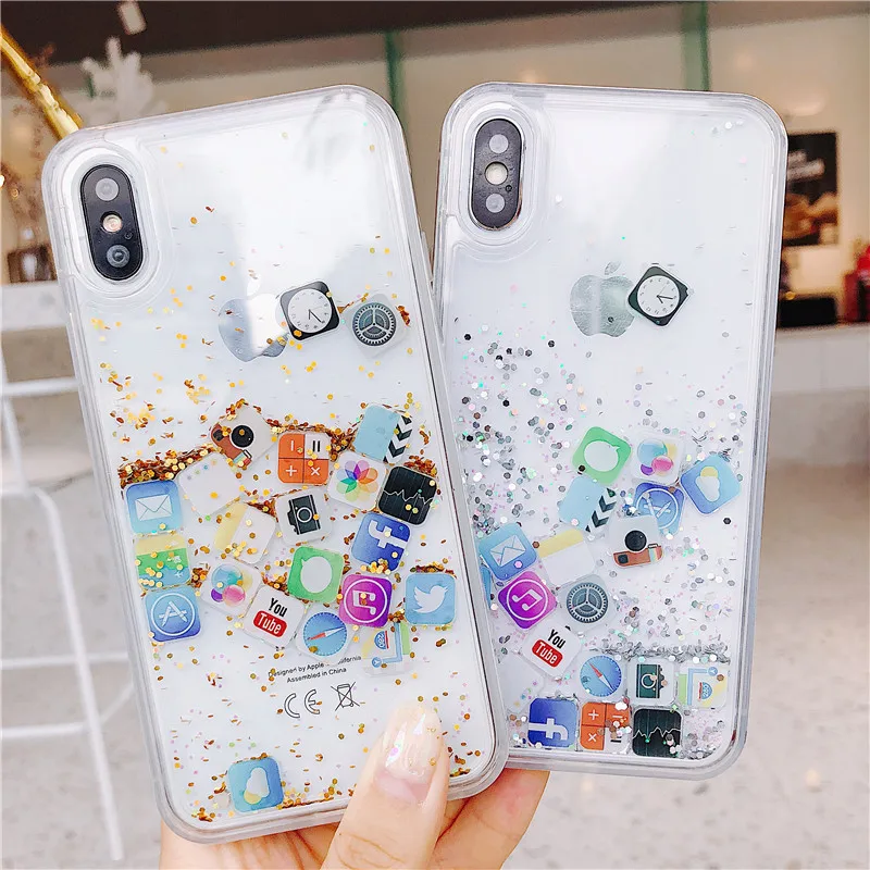 Quicksand Cases Cute APP Icon Coque For Samsung Galaxy S9 S10 Note 8 9 10 Pro Lite Liquid Hard PC Phone Shell Transparent Cover |