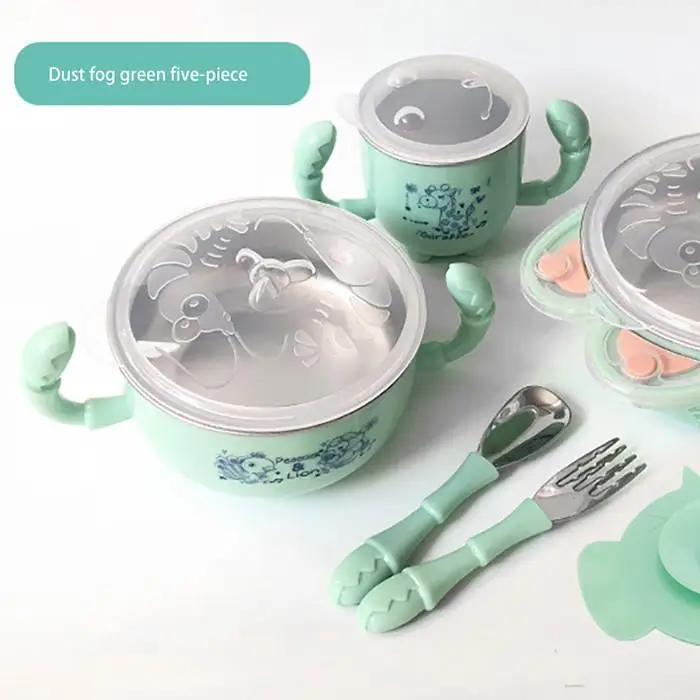 

Stainless Steel Dinnerware Set Cute Cartoon Heat Preservation Tableware For Baby Kids