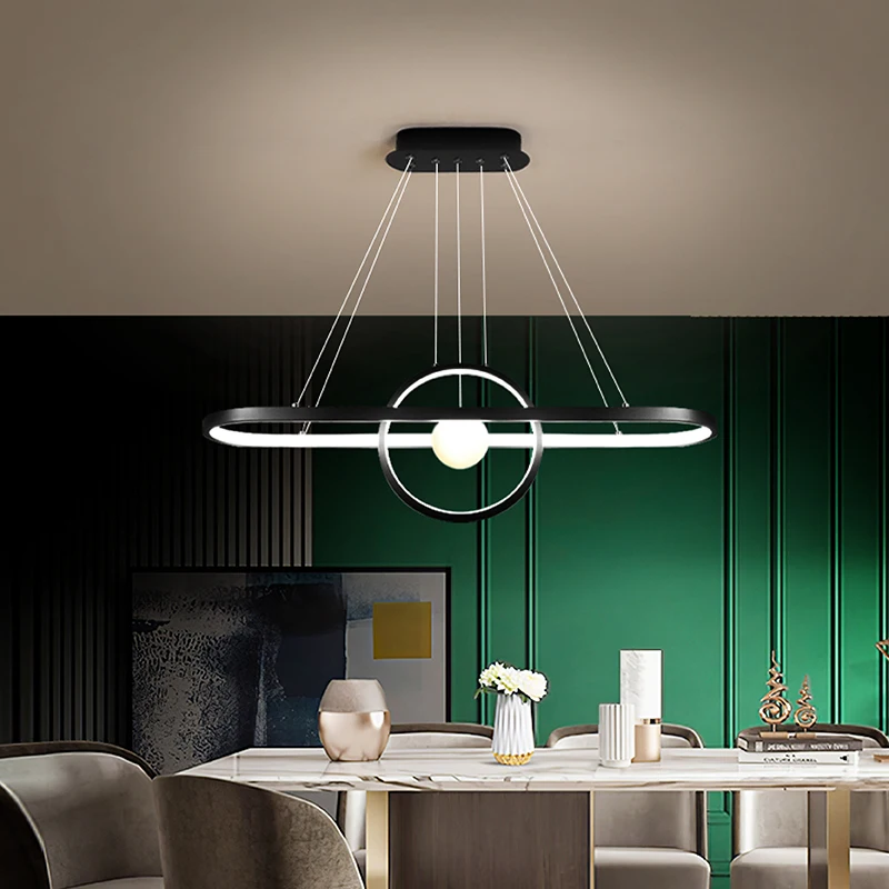 저렴한 현대 Led 펜 던 트 샹들리에 AC85-265V 거실 다이닝 룸 주방 바 홈 블랙 데코 매달려 샹들리에 비품