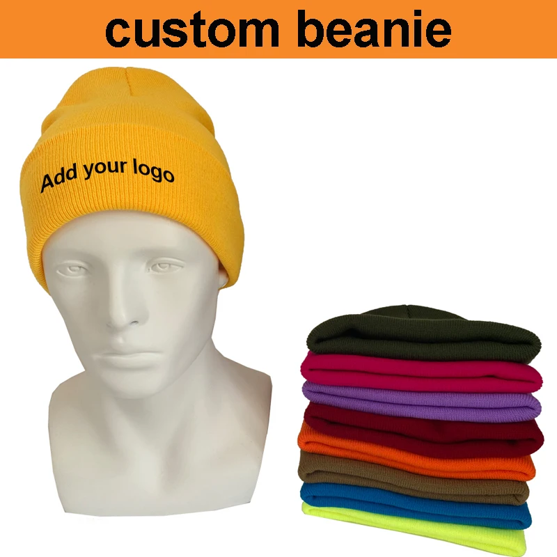 free shipping!adult 100% acrylic 75gms winter knitting hats add your logo embroidered hat custom logo beanie