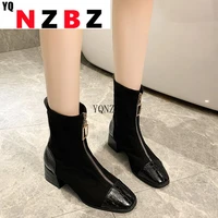 hot ankle boots for women new elegant square heel shoes woman vintage ladies winter platform boots